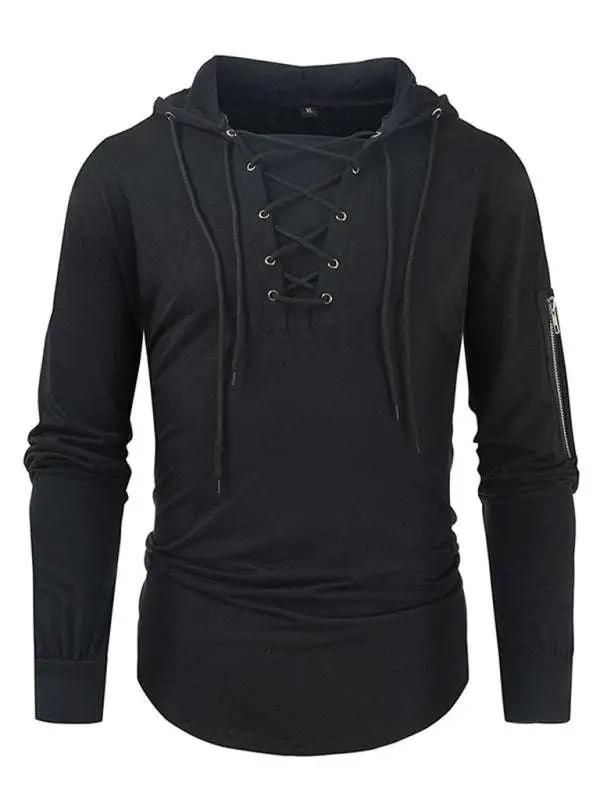 Stylish Men's Solid Color Lace-Up Pullover Hoodie for Year-Round Casual Comfort - MENLL
